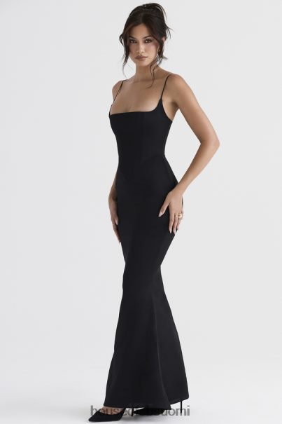 House of CB olivette musta satiininen korsetti maxi mekko Z000Z386 vaatetus