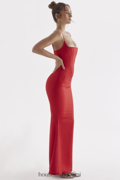 House of CB olivette red rose satiini korsetti maxi mekko Z000Z291 vaatetus