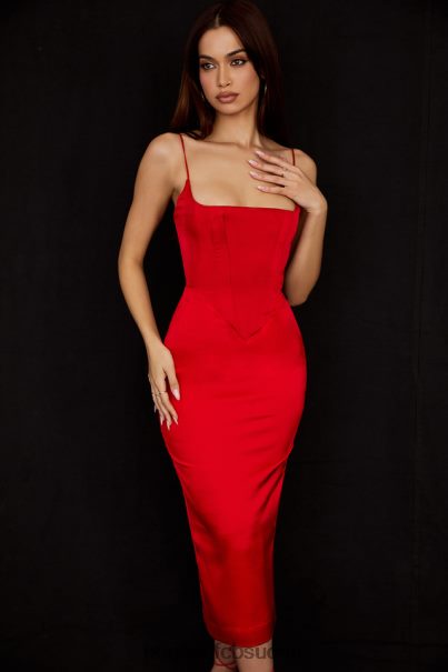 House of CB anais scarlet satin korsetti midi mekko Z000Z505 vaatetus