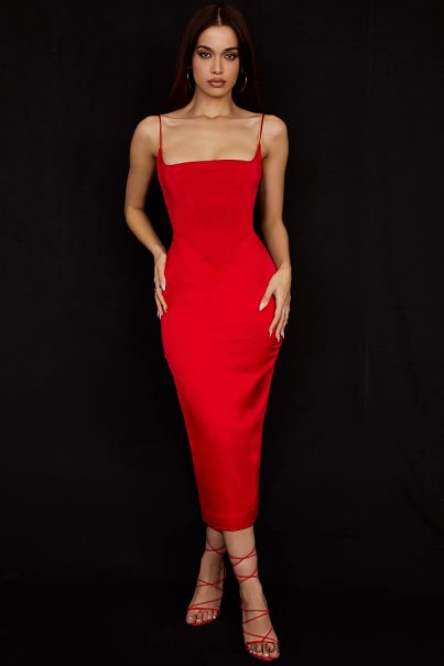 House of CB anais scarlet satin korsetti midi mekko Z000Z505 vaatetus