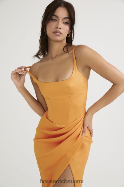 House of CB bianca tangerine satiini laskostettu korsetti midi-mekko Z000Z479 vaatetus