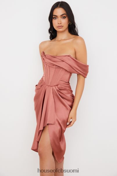 House of CB janis rouge satiin yksi olkapäällä draped midi mekko Z000Z560 vaatetus