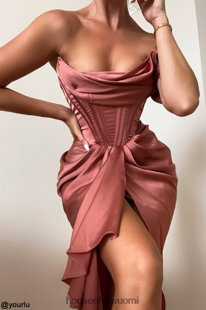 House of CB janis rouge satiin yksi olkapäällä draped midi mekko Z000Z560 vaatetus