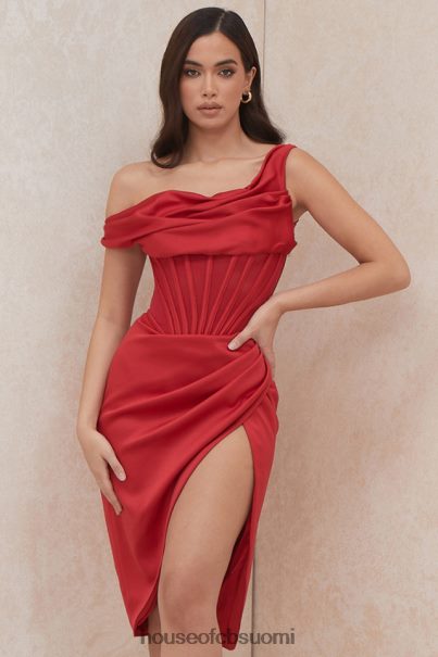 House of CB lulu punainen epäsymmetrinen drape midi korsetti mekko Z000Z587 vaatetus