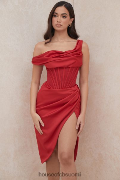 House of CB lulu punainen epäsymmetrinen drape midi korsetti mekko Z000Z587 vaatetus