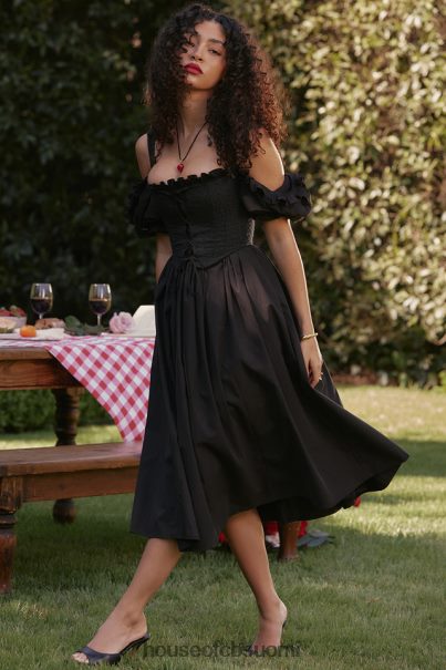 House of CB silvana musta puff sleeve midi sundress Z000Z225 vaatetus
