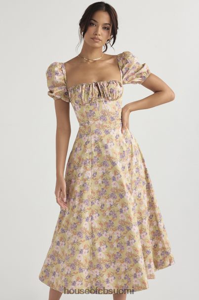 House of CB tallulah peony print puff sleeve midi sundress Z000Z428 vaatetus
