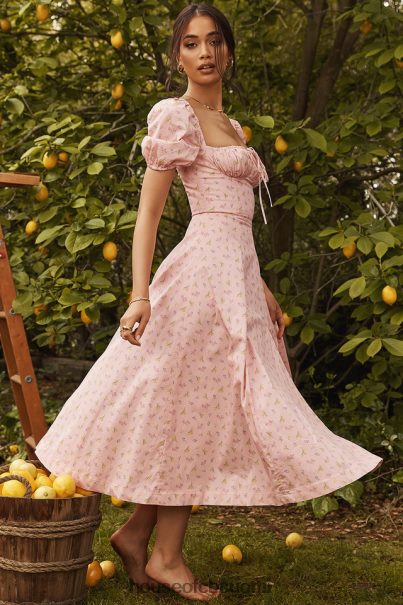 House of CB tallulah pinkki kukkainen puhvihihainen midi-mekko Z000Z566 vaatetus