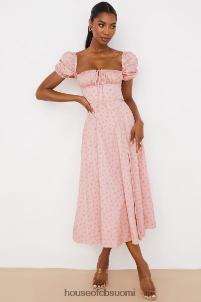 House of CB tallulah pinkki kukkainen puhvihihainen midi-mekko Z000Z566 vaatetus