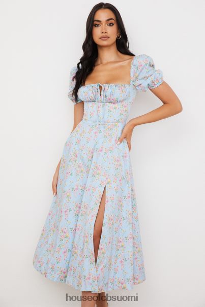 House of CB tallulah sininen vintage kukkainen puffihihainen midi-mekko Z000Z572 vaatetus