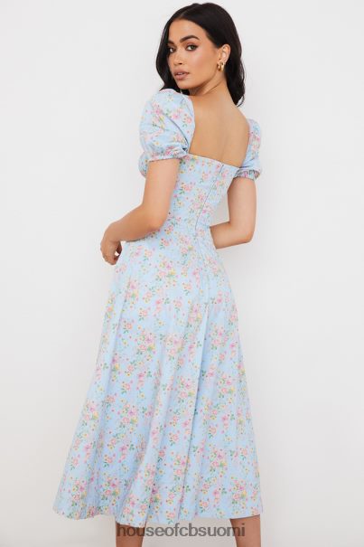 House of CB tallulah sininen vintage kukkainen puffihihainen midi-mekko Z000Z572 vaatetus