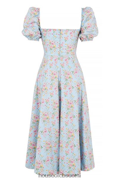 House of CB tallulah sininen vintage kukkainen puffihihainen midi-mekko Z000Z572 vaatetus