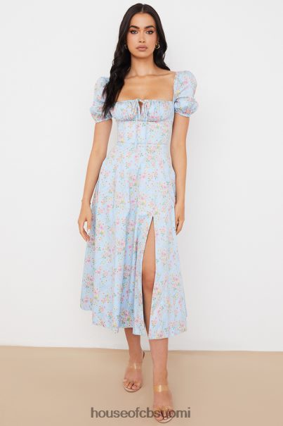 House of CB tallulah sininen vintage kukkainen puffihihainen midi-mekko Z000Z572 vaatetus