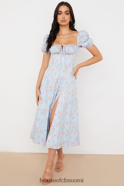 House of CB tallulah sininen vintage kukkainen puffihihainen midi-mekko Z000Z572 vaatetus