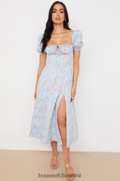 House of CB tallulah sininen vintage kukkainen puffihihainen midi-mekko Z000Z572 vaatetus