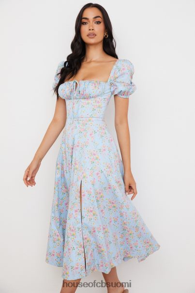 House of CB tallulah sininen vintage kukkainen puffihihainen midi-mekko Z000Z572 vaatetus
