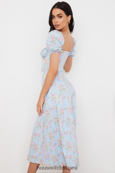 House of CB tallulah sininen vintage kukkainen puffihihainen midi-mekko Z000Z572 vaatetus