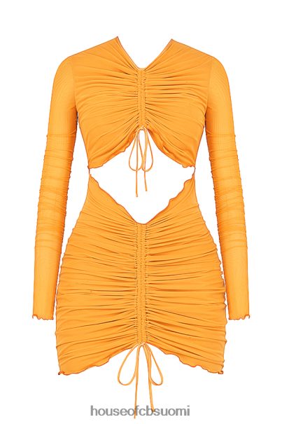 House of CB jeanelle oranssi rypytetty mesh pitkähihainen minimekko Z000Z533 vaatetus