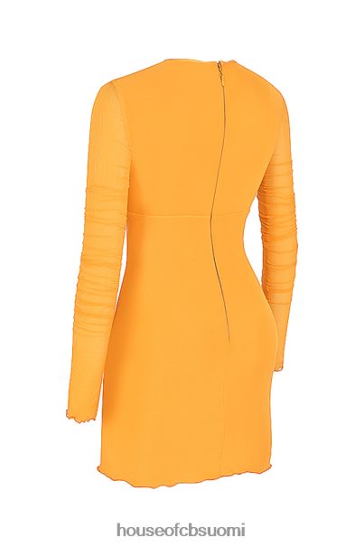 House of CB jeanelle oranssi rypytetty mesh pitkähihainen minimekko Z000Z533 vaatetus
