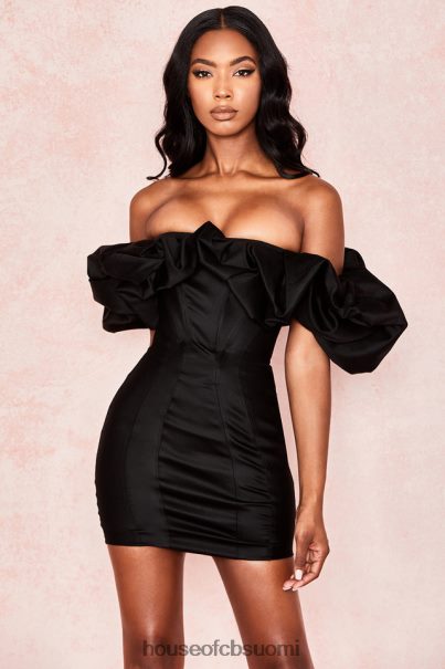 House of CB selena musta satiini puhvi olkapäämekko Z000Z635 vaatetus