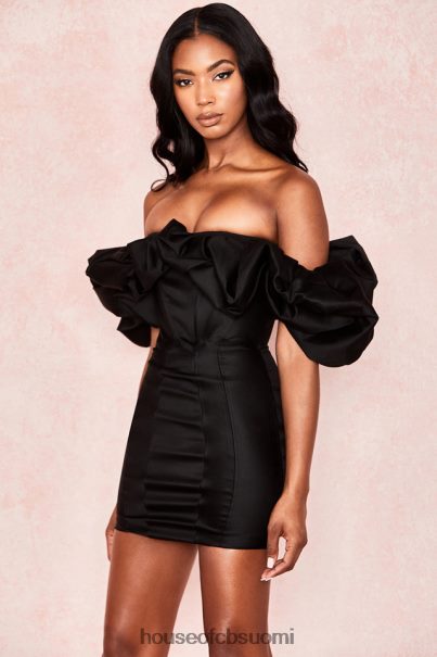 House of CB selena musta satiini puhvi olkapäämekko Z000Z635 vaatetus