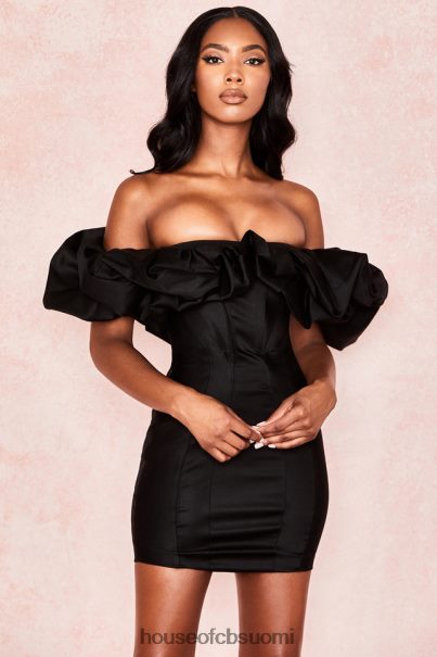 House of CB selena musta satiini puhvi olkapäämekko Z000Z635 vaatetus