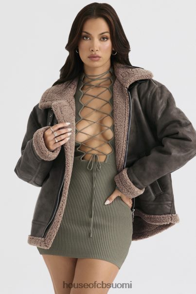 House of CB hullun armeijan vihreä vegaani shearling lentäjätakki Z000Z1038 vaatetus
