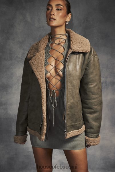 House of CB hullun armeijan vihreä vegaani shearling lentäjätakki Z000Z1038 vaatetus