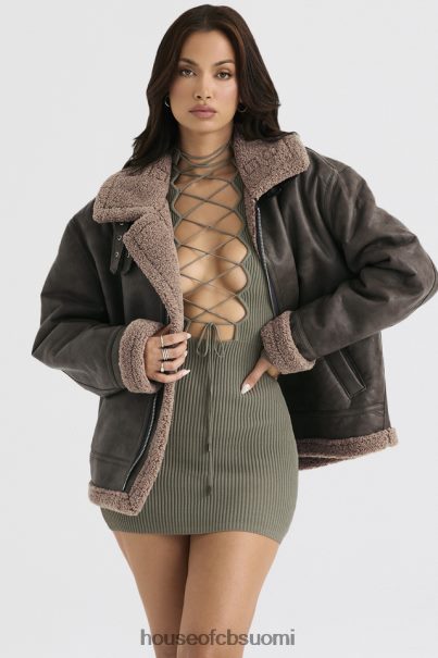 House of CB hullun armeijan vihreä vegaani shearling lentäjätakki Z000Z1038 vaatetus