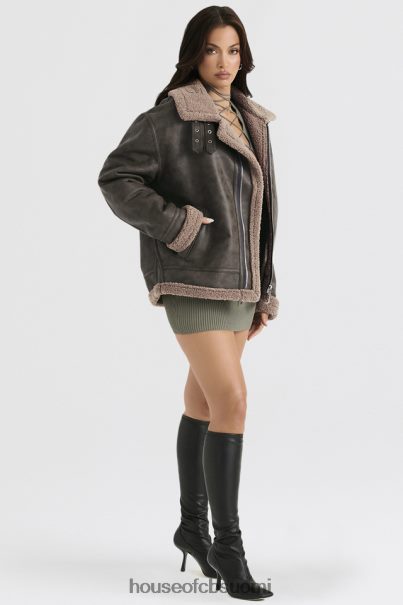 House of CB hullun armeijan vihreä vegaani shearling lentäjätakki Z000Z1038 vaatetus