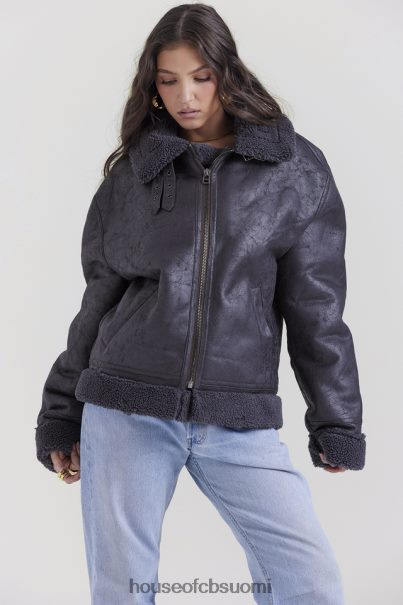 House of CB hullunharmaa vegaani shearling lentäjätakki Z000Z1026 vaatetus