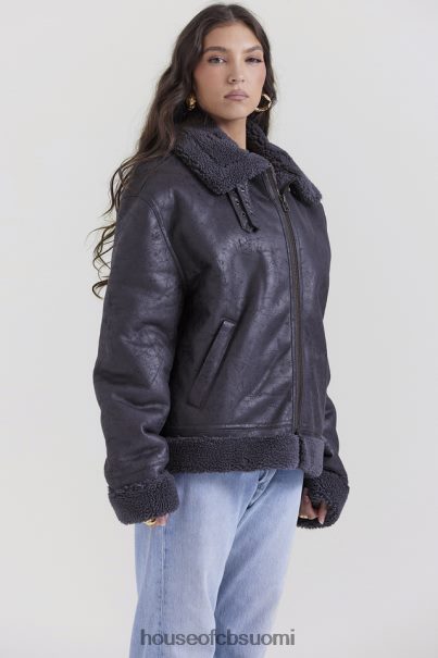 House of CB hullunharmaa vegaani shearling lentäjätakki Z000Z1026 vaatetus