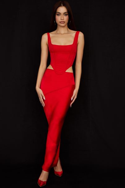 House of CB Colette Scarlet Satin matalavyötäröinen midihame Z000Z943 vaatetus