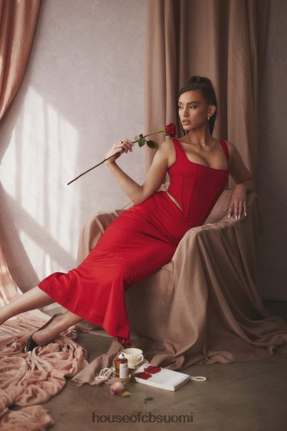 House of CB Colette Scarlet Satin matalavyötäröinen midihame Z000Z943 vaatetus
