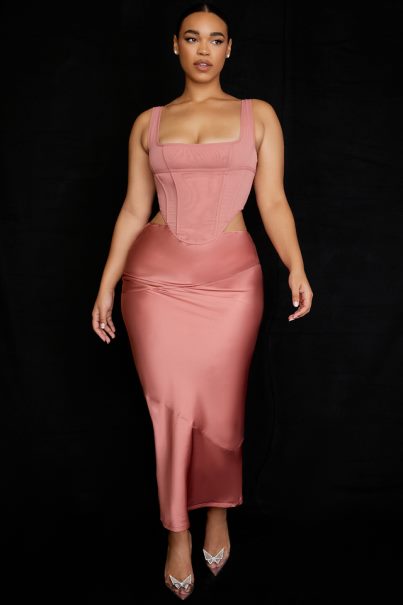 House of CB colette rose satiininen matalavyötäröinen midihame Z000Z948 vaatetus