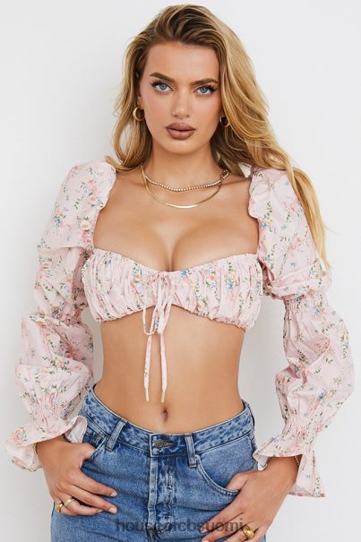 House of CB henrietta vaaleanpunainen kukka rypytetty bralette toppi Z000Z745 vaatetus