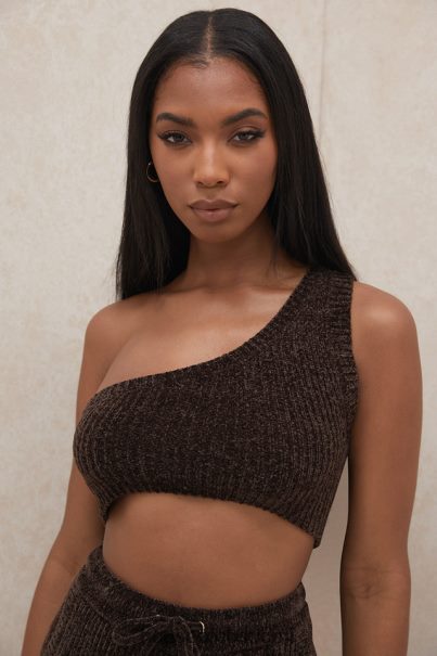 House of CB charlie suklaa chenille yksi lapa crop top Z000Z782 vaatetus