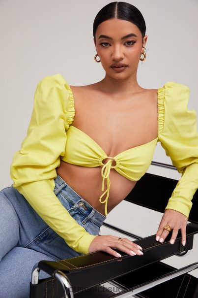 House of CB rakastajatar rocks tough love lemon puff sleeve rajattu toppi Z000Z754 vaatetus