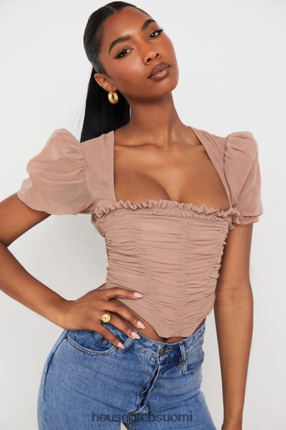 House of CB nora tan mesh puff sleeve rypytetty korsetti Z000Z90 vaatetus