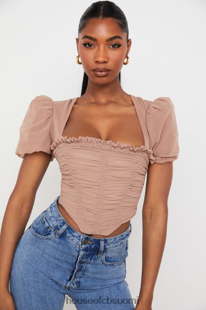 House of CB nora tan mesh puff sleeve rypytetty korsetti Z000Z90 vaatetus