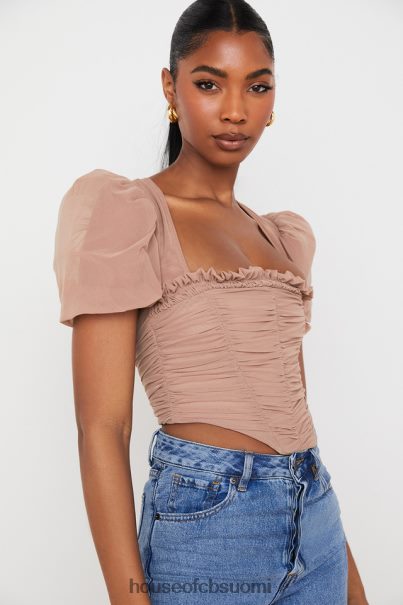 House of CB nora tan mesh puff sleeve rypytetty korsetti Z000Z90 vaatetus