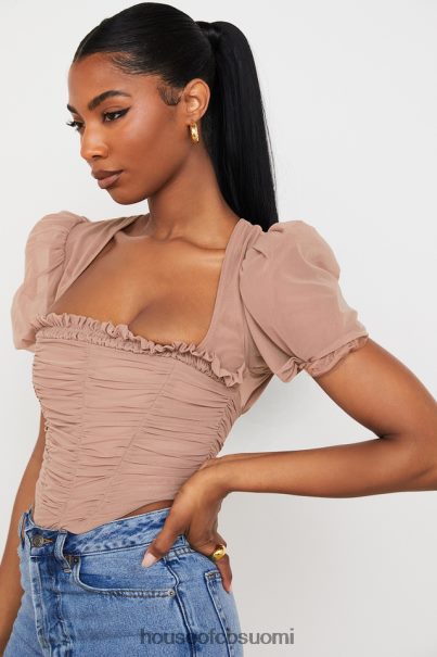 House of CB nora tan mesh puff sleeve rypytetty korsetti Z000Z90 vaatetus